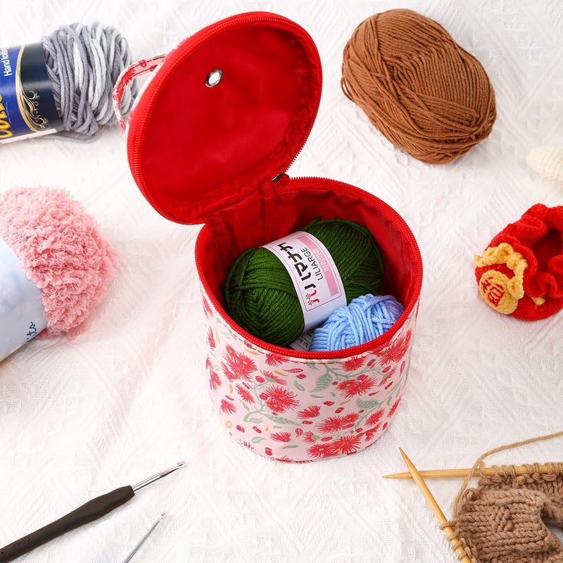 Mdoker Mini Yarn Storage Small Size Yarn Bag for Crocheting with Holes,Empty Round Knitting Tote Bags protable Yarn Holder,Perfect for Travel,Beginner & Crocheter(Red Dandelion) - Image 5